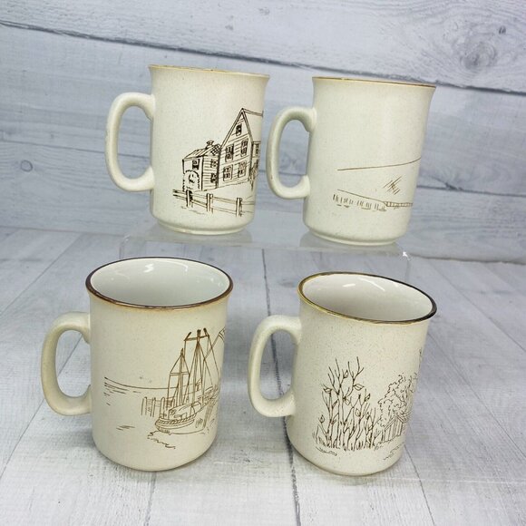 Collection Manoir CXY1 Cabins Docks Churches Lighthouses Stoneware Mugs Set of 4 - Picture 5 of 16